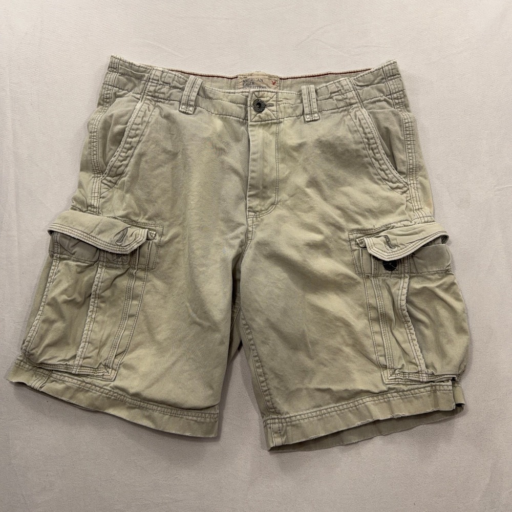American Eagle Cargo Shorts Classic Length Multi-Pocket Khaki Tan Mens 36